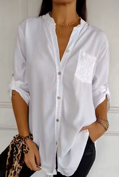 Kim - Chique Luchtige Blouse Dames met Pailletten Details en Oversized Pasvorm