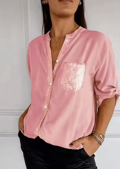 Kim - Chique Luchtige Blouse Dames met Pailletten Details en Oversized Pasvorm