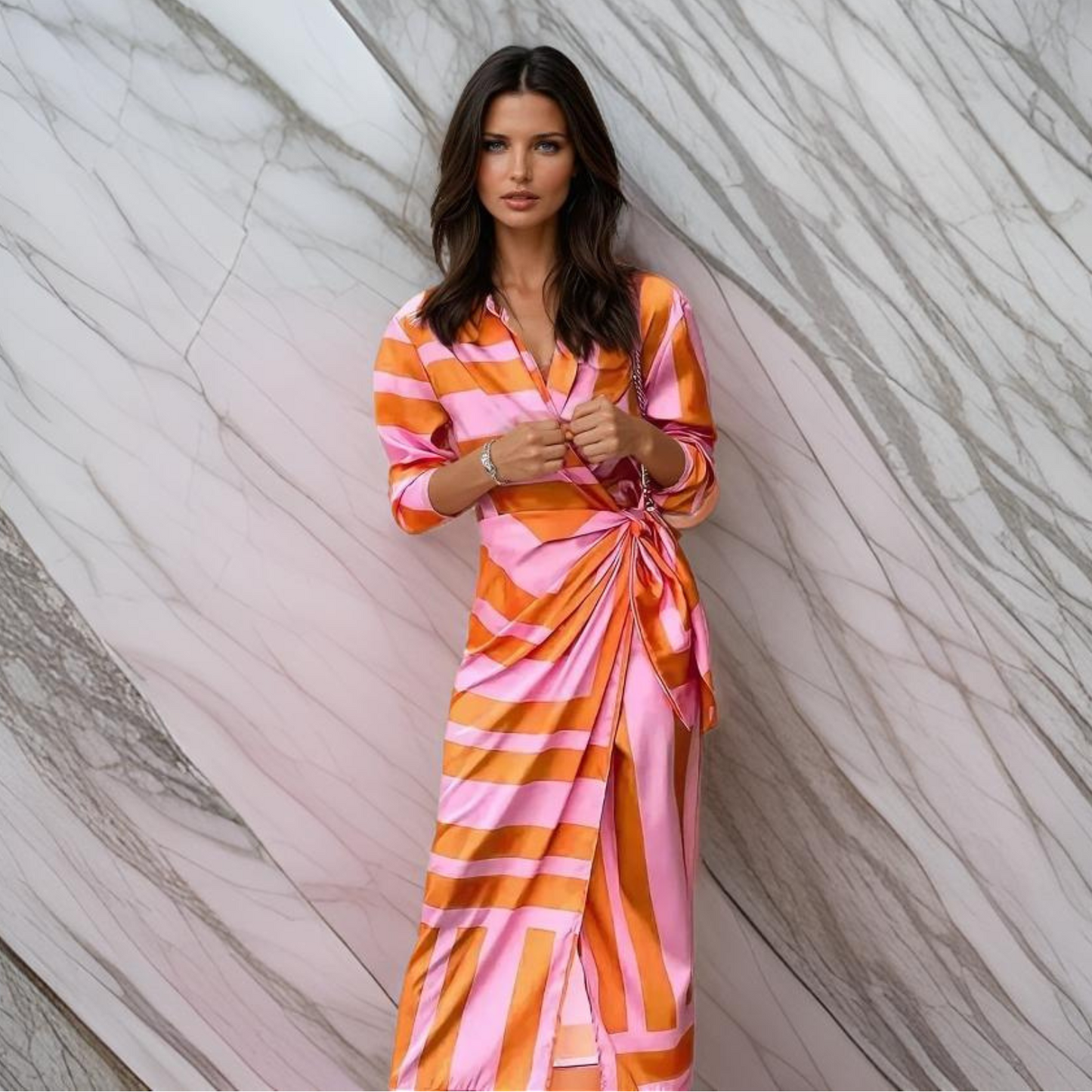 Noor - Elegante Avondjurk Dames met Wikkeleffect en Driekwart Mouwen