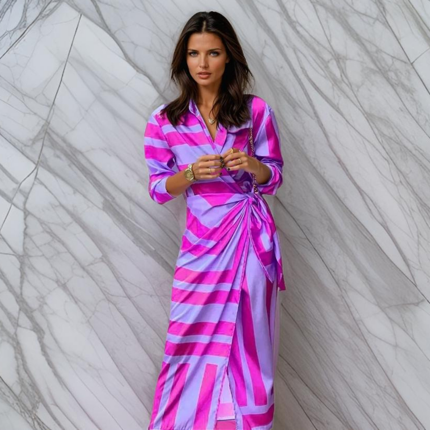 Noor - Elegante Avondjurk Dames met Wikkeleffect en Driekwart Mouwen