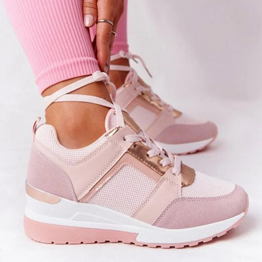 Roos - Comfortabele Sneakers Dames met Verhoogde Zool en Veters