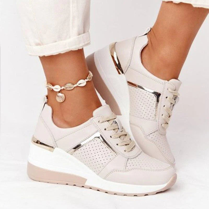 Roos - Comfortabele Sneakers Dames met Verhoogde Zool en Veters